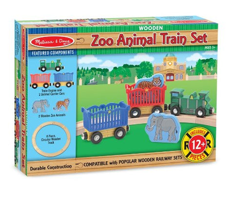 Melissa & Doug Zoo Animal Wooden Train Set (12+ pcs)