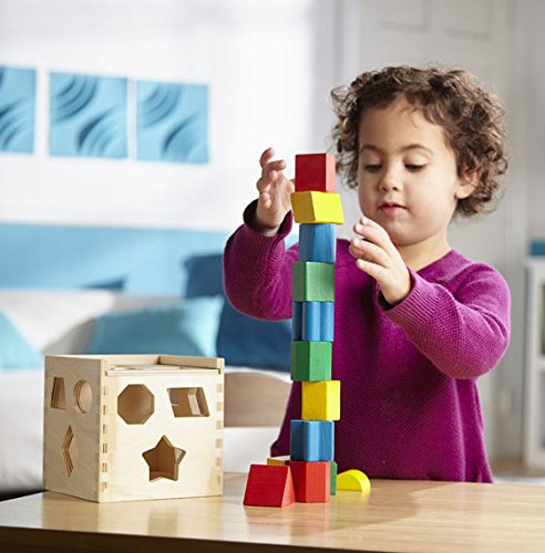 Melissa & Doug Shape Sorting Cube - Classic Wooden Toy With 12 Shapes