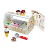 Melissa & Doug Wooden Scoop and Serve Ice Cream Counter (28 pcs) - Play Food and Accessories