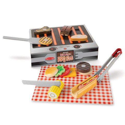 Melissa & Doug Grill and Serve BBQ Set (20 pcs) - Wooden Play Food and Accessories