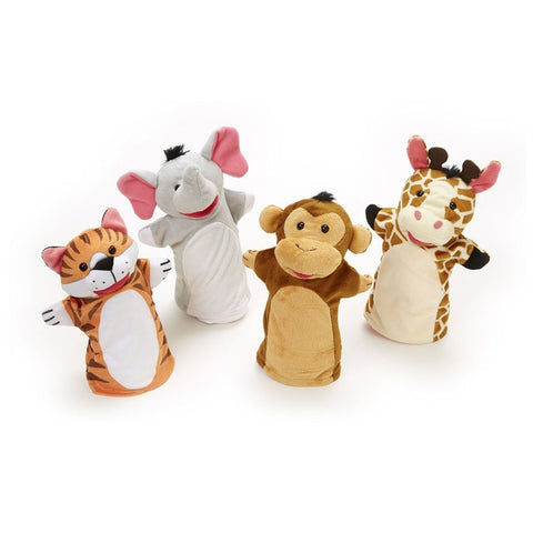 Melissa & Doug Zoo Friends Hand Puppets (Set of 4) - Elephant, Giraffe, Tiger, and Monkey