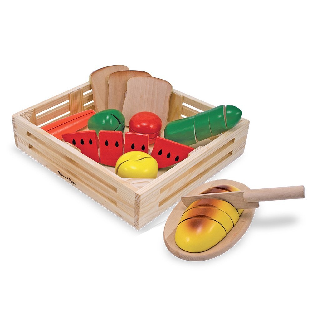 Melissa & Doug Cutting Food - Play Food Set With 25+ Hand-Painted Wooden Pieces, Knife, and Cutting Board