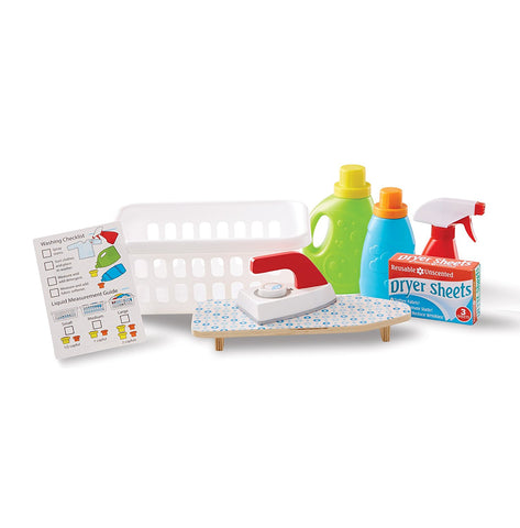 Melissa & Doug Laundry Basket Play Set With Wooden Iron, Ironing Board, and Accessories (14 Pcs)