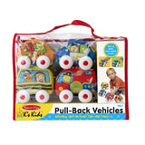 Melissa & Doug K's Kids Pull-Back Vehicle Set - Soft Baby Toy Set With 4 Cars and Trucks and Carrying Case