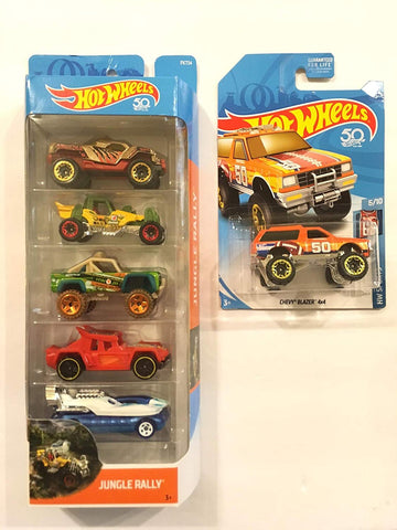 Hot Wheels 2018 JUNGLE RALLY 5-Pack: DAWGZILLA, MOUNTAIN MAULER, CUSTOM FORD BRONCO, BULL WHIP HOVER STORM & BONUS: Hot Wheels 2018 CHEVY BLAZER 4X4