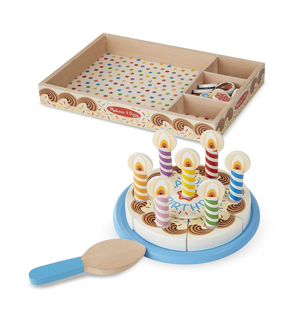 Melissa & Doug Birthday Party Cake - Wooden Play Food With Mix-n-Match Toppings and 7 Candles