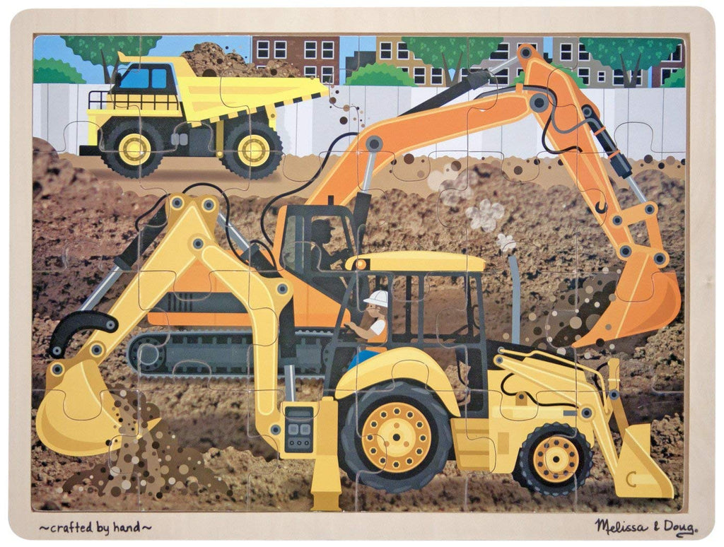 Melissa & Doug Construction Vehicles Wooden Jigsaw Puzzle With Storage Tray (24 pcs)