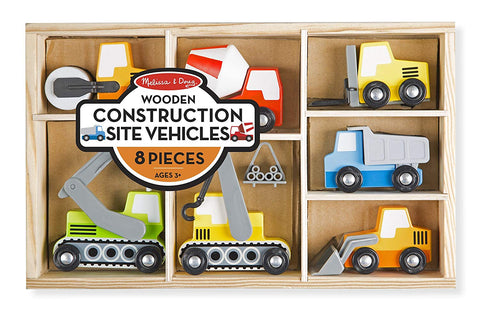 Melissa & Doug Wooden Construction Site Vehicles With Wooden Storage Tray (8 pcs)