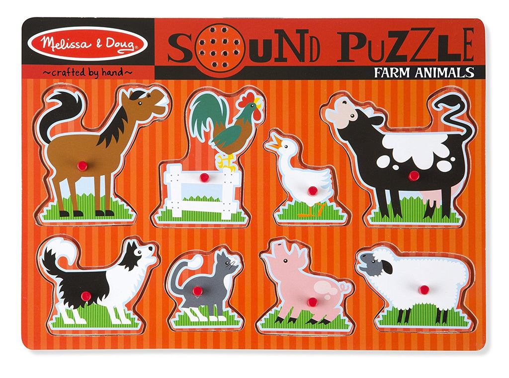 Melissa & Doug Farm Animals Sound Puzzle - Wooden Peg Puzzle With Sound Effects (8 pcs)
