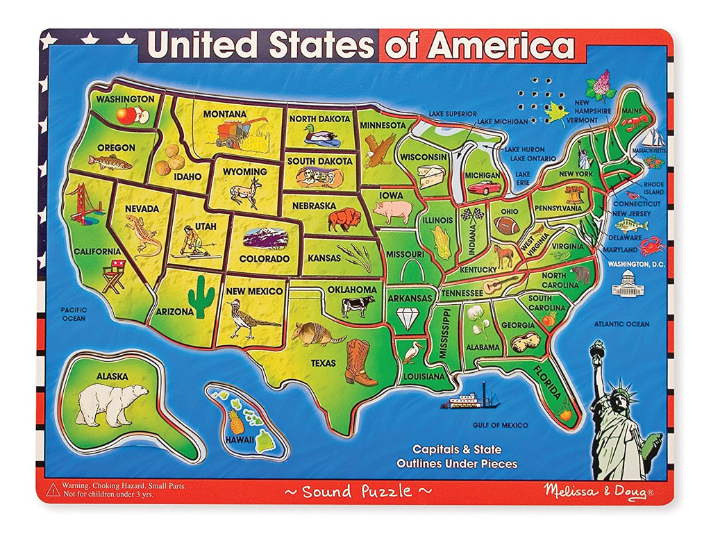 Melissa & Doug USA Map Sound Puzzle - Wooden Puzzle With Sound Effects (40 pcs)