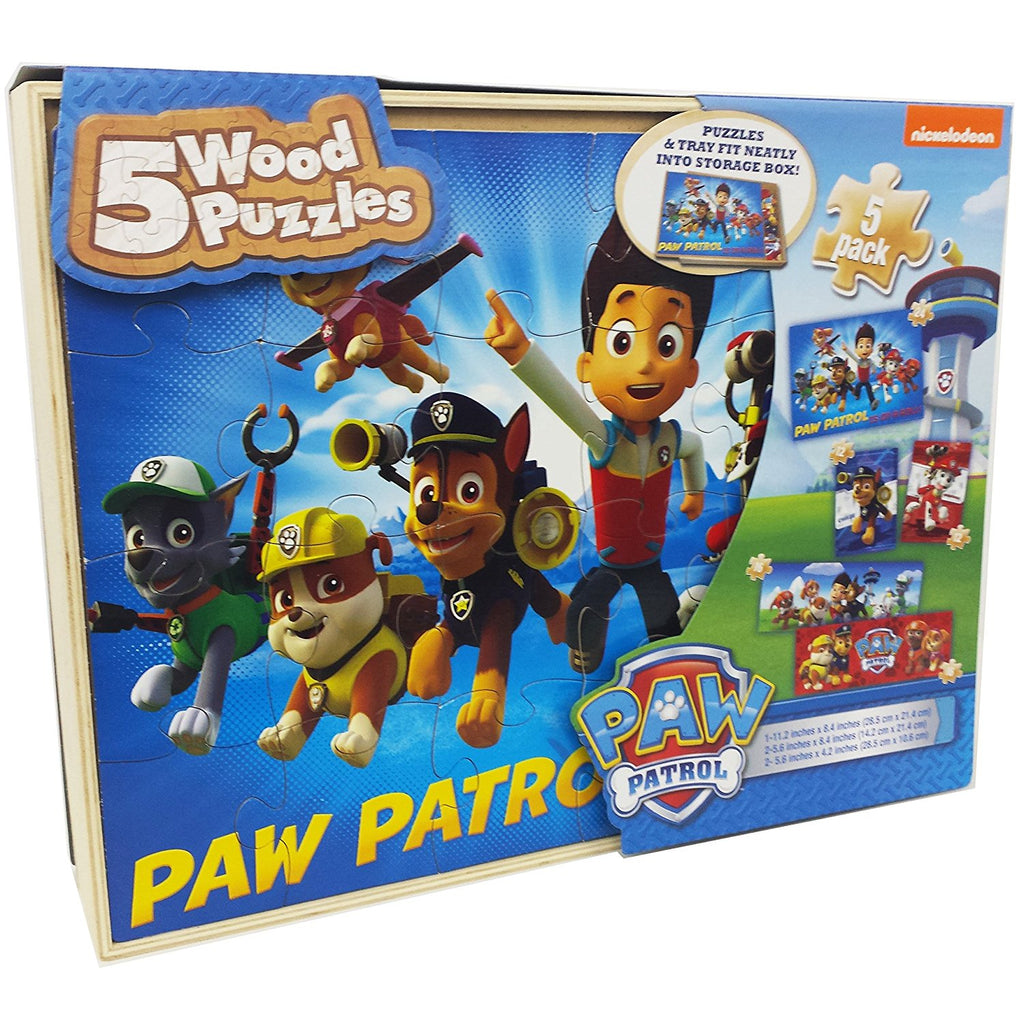 Paw Patrol 5 Wood Puzzles in Wooden Storage Box