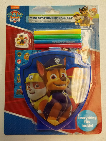Kid's Mini Stationery Case Set (1) Plastic Case, (1) Memo Pad 30 Sheets, Mini Markers, (1) Sticker Sheet, (1) Eraser (Paw Patrol)